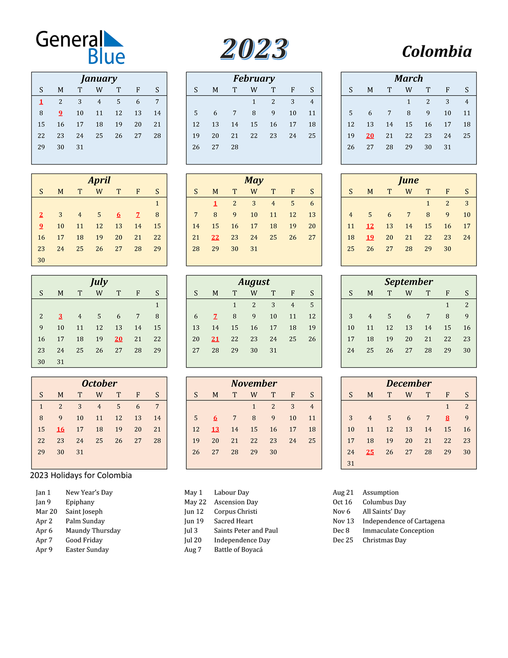 Colombia Calendar 2023