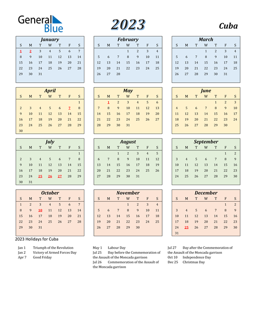 2023 Cuba Calendar with Holidays