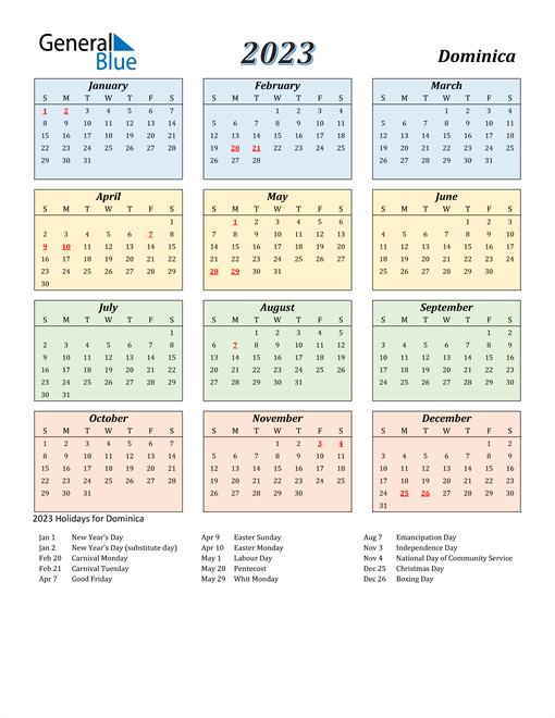 Dominica Calendar 2023
