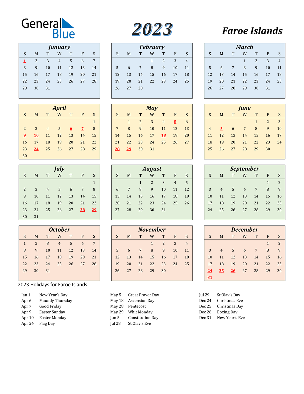 2023 Faroe Islands Calendar with Holidays