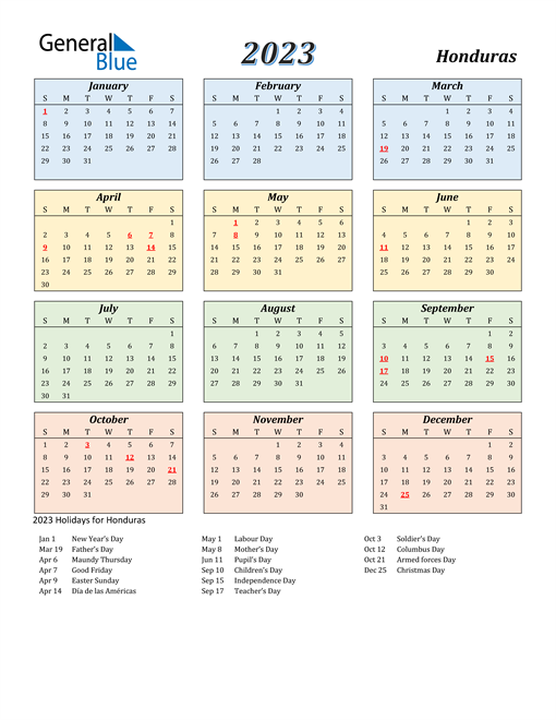 Honduras Calendar 2023