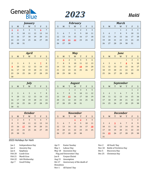 2023 Haiti Calendar with Holidays