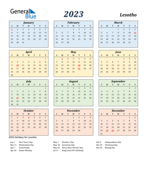 2023 Lesotho Calendar with Holidays