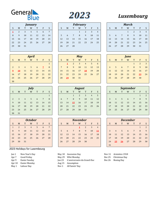 2023 Luxembourg Calendar with Holidays