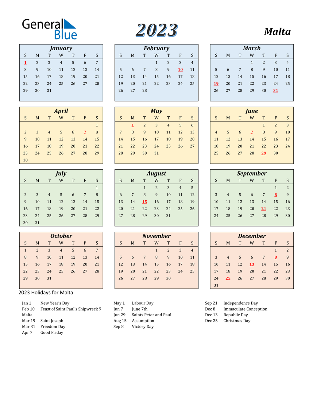 2023 Malta Calendar with Holidays