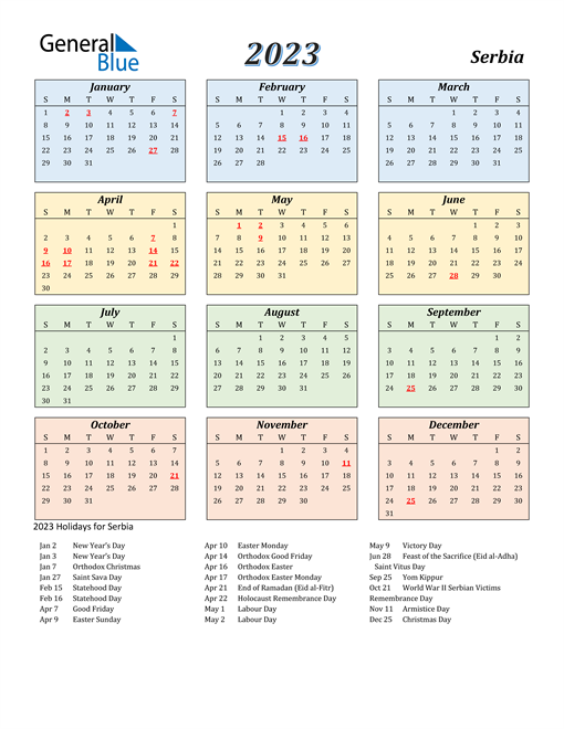 2023 Serbia Calendar with Holidays
