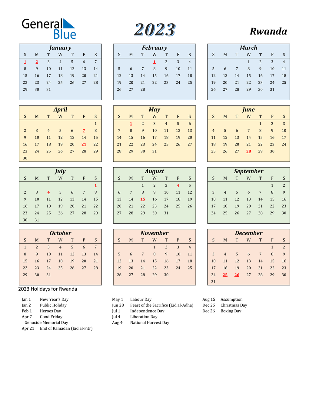 2023 Calendar Streamlined Colored With Holidays Portrait En Rw 1020x1320 