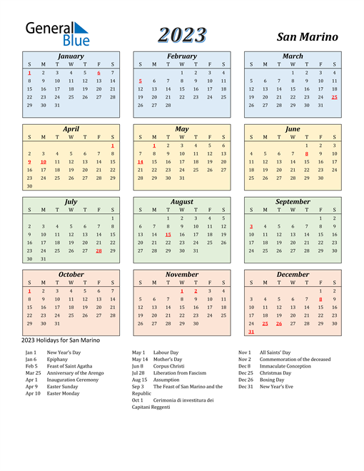San Marino Calendar 2023