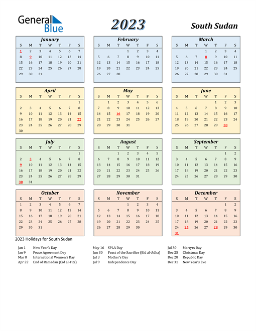 South Sudan Calendar 2023