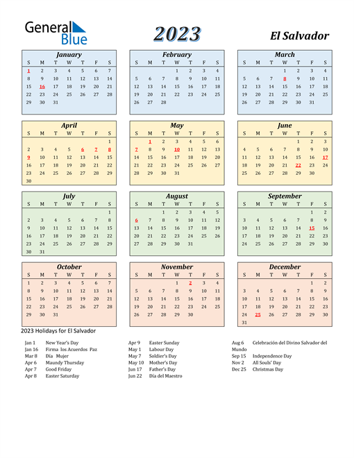 El Salvador Calendar 2023