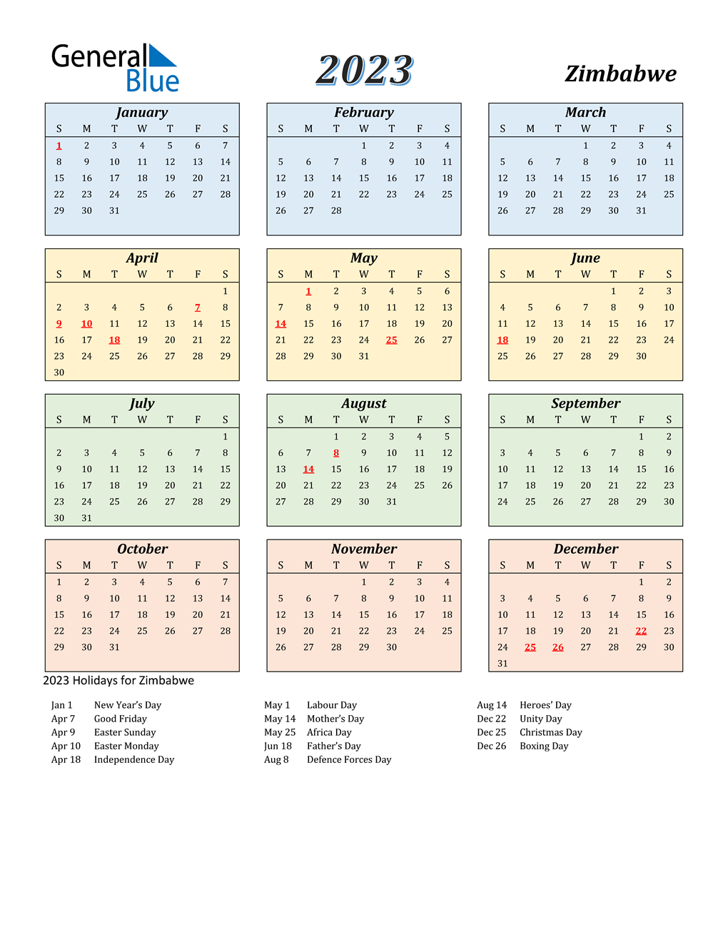 2023 Calendar 2024 With Holidays Printable Free