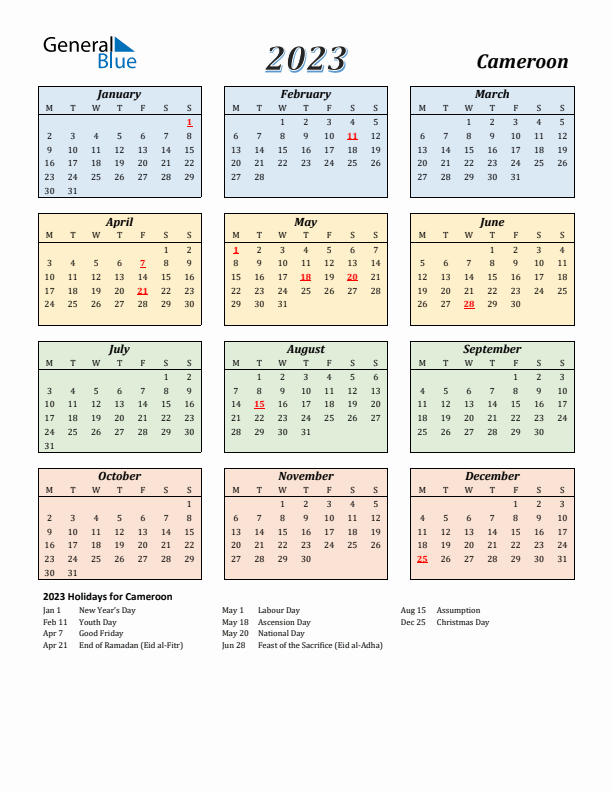 Cameroon Calendar 2023 with Monday Start