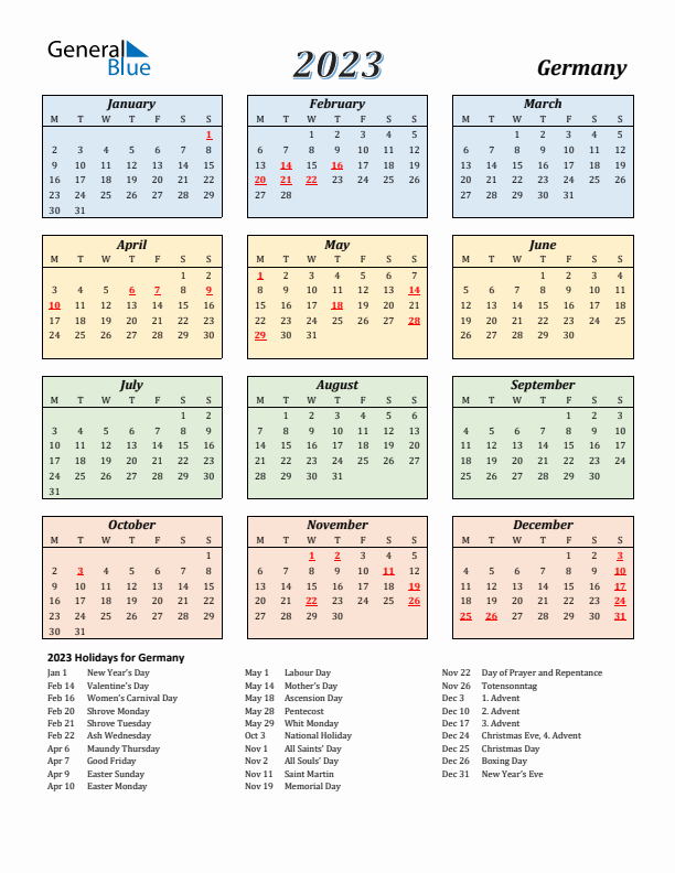 Germany Calendar 2023 with Monday Start