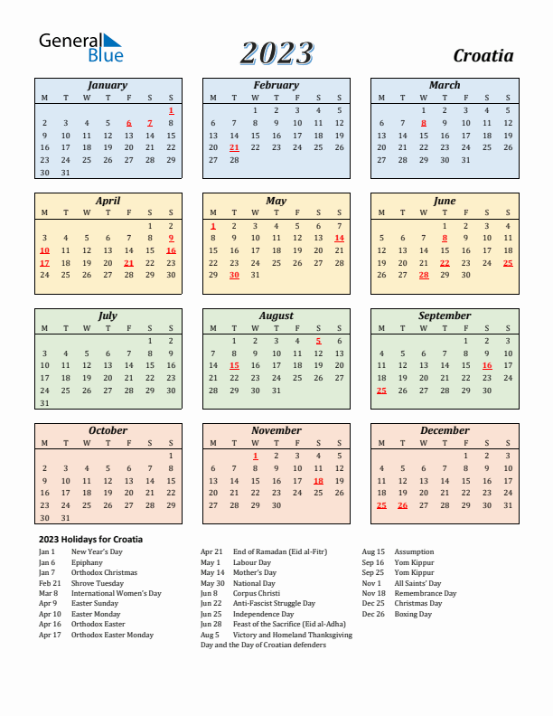 Croatia Calendar 2023 with Monday Start
