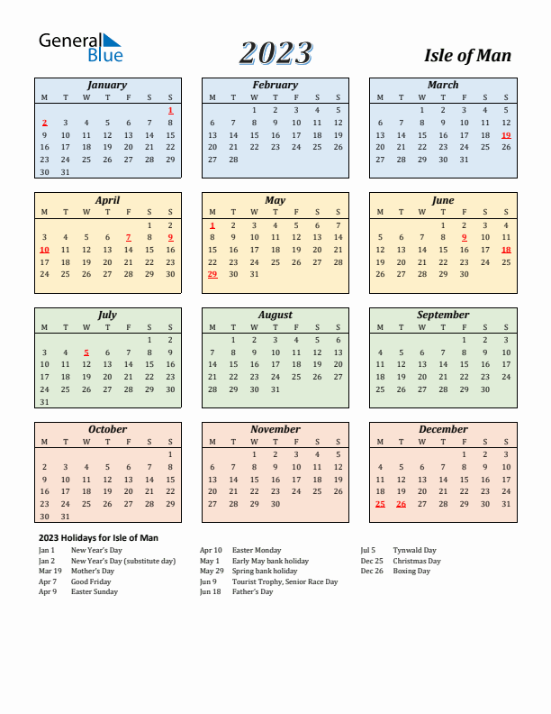 Isle of Man Calendar 2023 with Monday Start