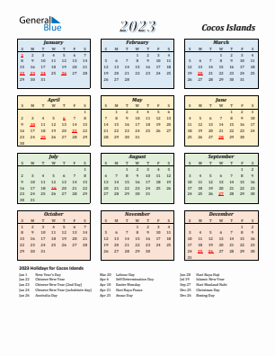 Cocos Islands current year calendar 2023 with holidays