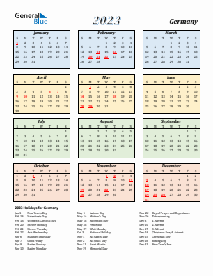 Germany current year calendar 2023 with holidays