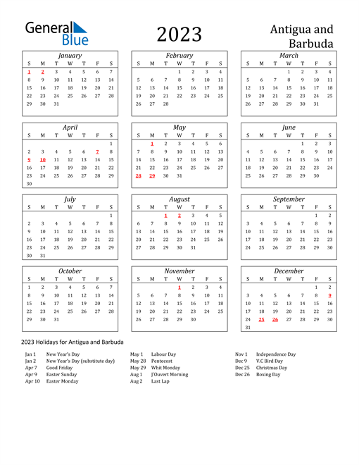2023 Antigua and Barbuda Holiday Calendar