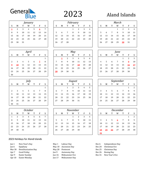 2023 Aland Islands Holiday Calendar
