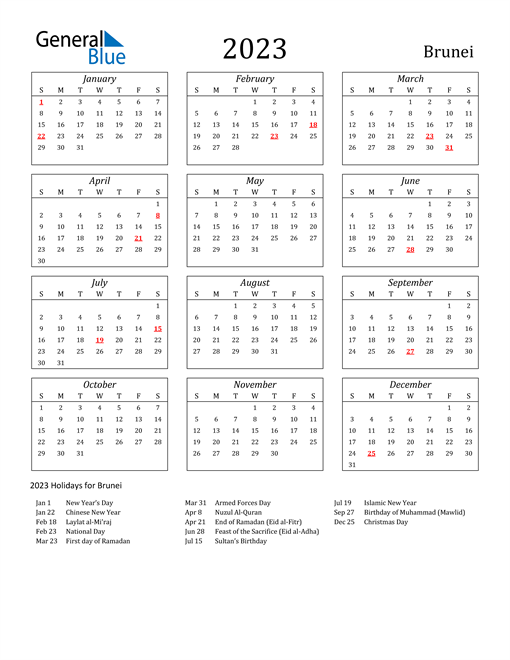 2023 Brunei Holiday Calendar
