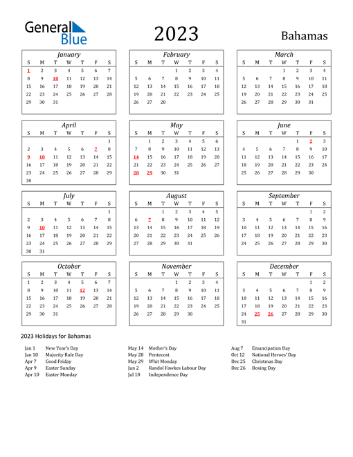 2023 Bahamas Holiday Calendar