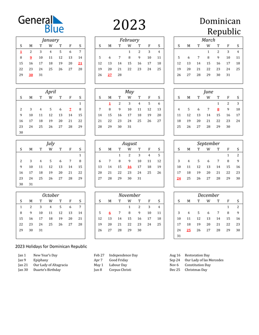 2023 Dominican Republic Holiday Calendar