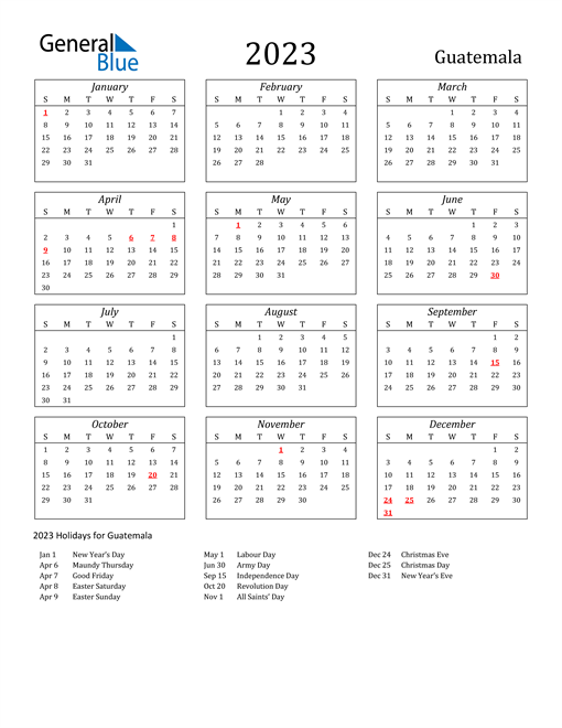 2023 Guatemala Holiday Calendar