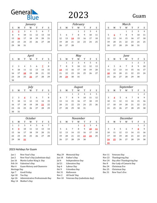 2023 Guam Holiday Calendar