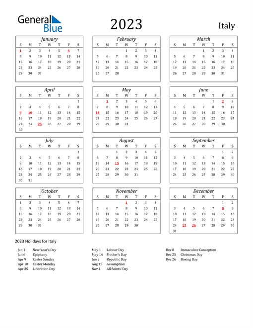 2023 Italy Holiday Calendar