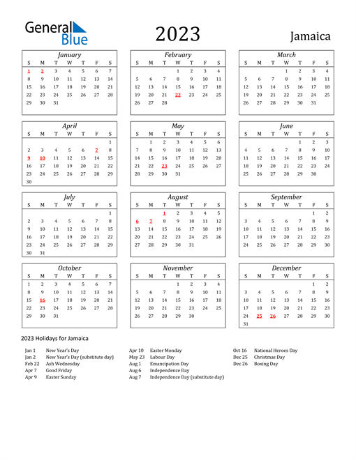 2023 Jamaica Holiday Calendar