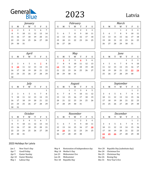 2023 Latvia Holiday Calendar