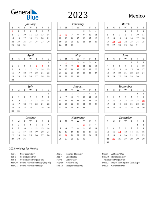 2023 Mexico Holiday Calendar