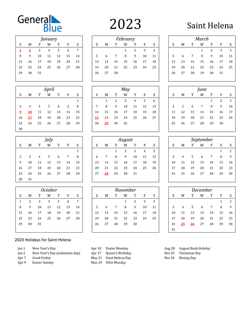 2023 Saint Helena Holiday Calendar