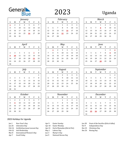 2023 Uganda Holiday Calendar
