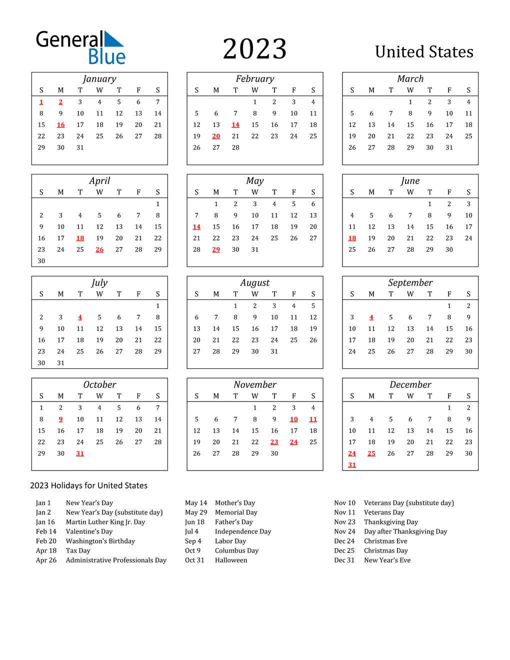 2023 Calendar Templates And Images 2023 United States Calendar With 