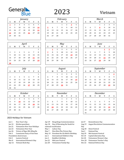 2023 Vietnam Holiday Calendar