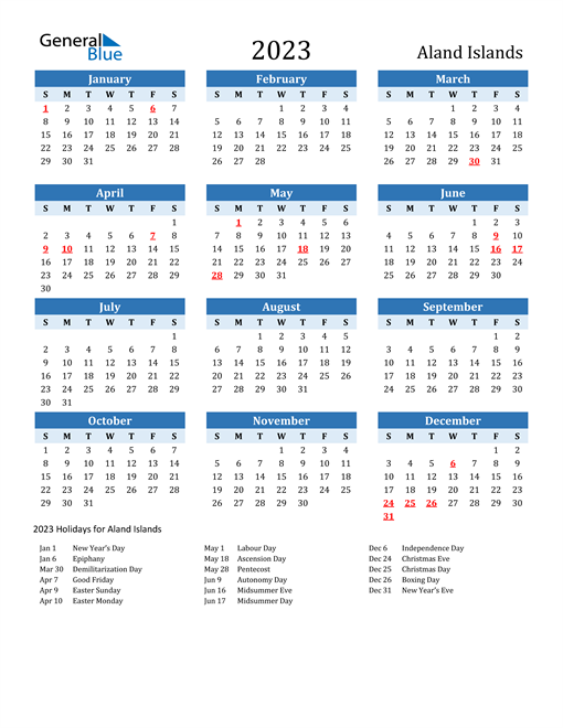 Printable Calendar 2023 with Aland Islands Holidays