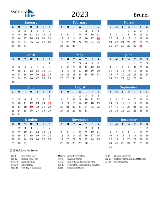 Printable Calendar 2023 with Brunei Holidays