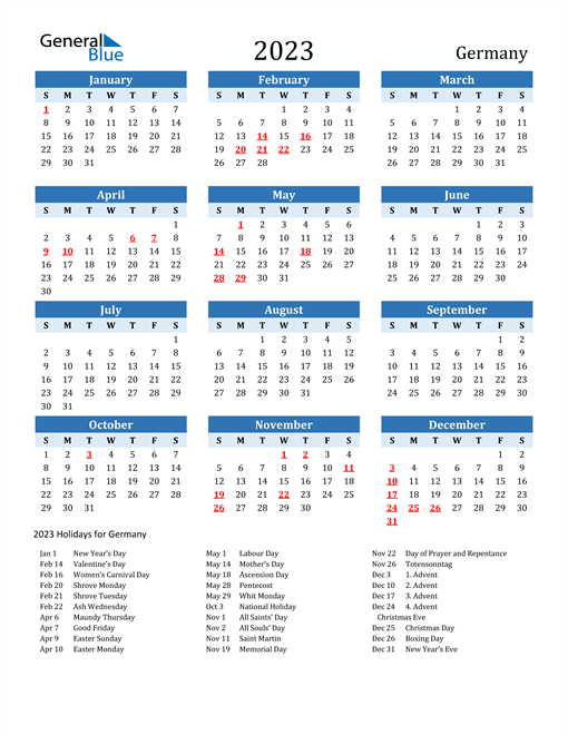 Printable Calendar 2023 with Germany Holidays