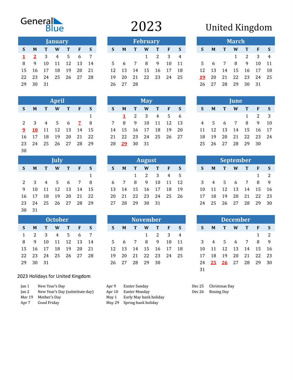 English Calendar 2023 With Holidays - PELAJARAN