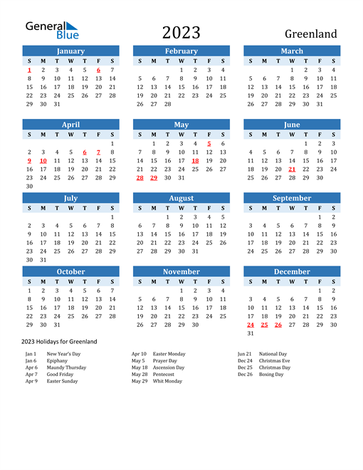 Printable Calendar 2023 with Greenland Holidays