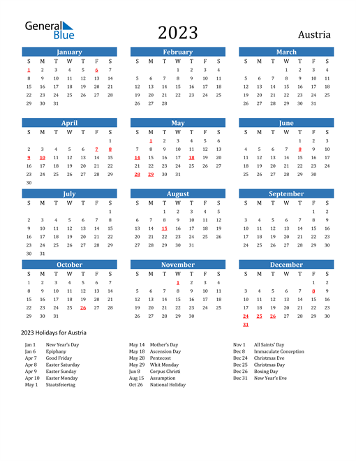 2023 Austria Calendar with Holidays