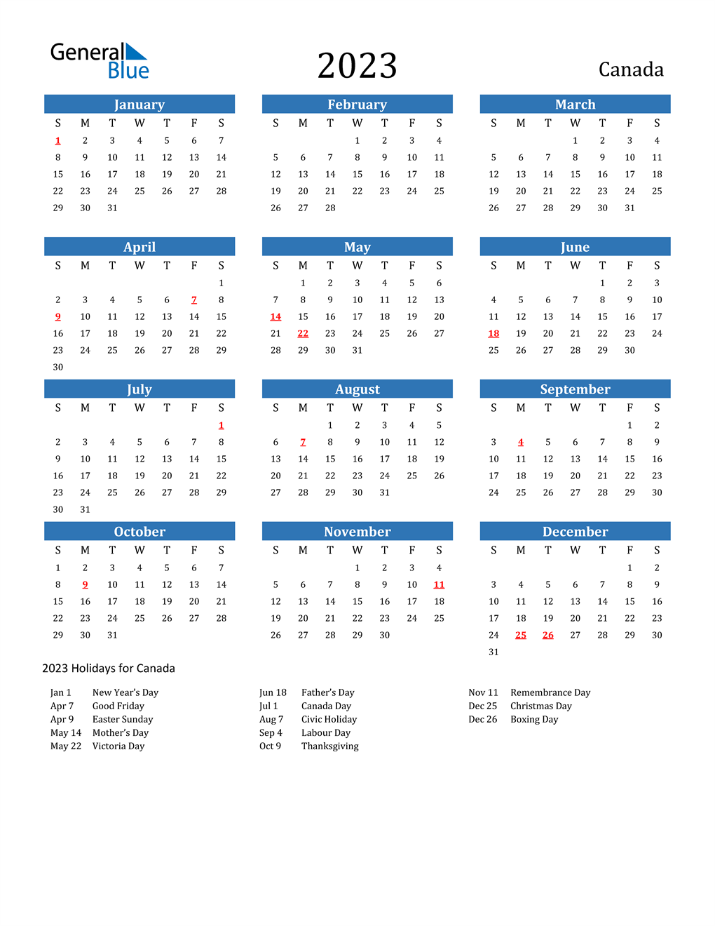 Canada Calendar 2023 Free Printable Pdf Templates PELAJARAN
