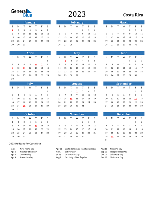 Costa Rica Printable Calendar 2024 CALENDAR PRINTABLE