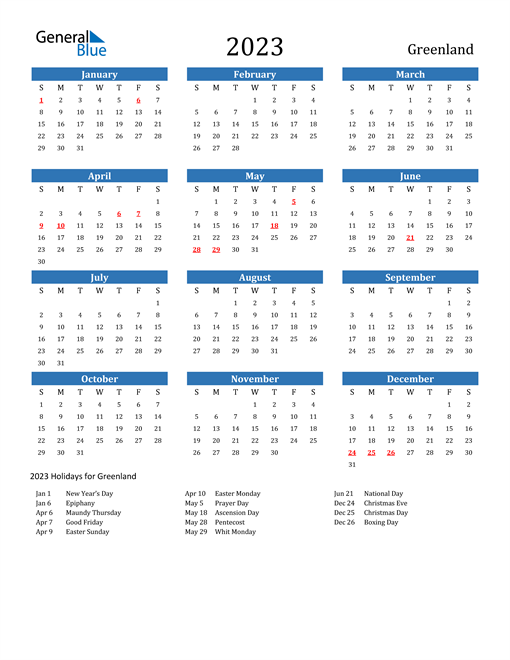 Greenland 2023 Calendar with Holidays