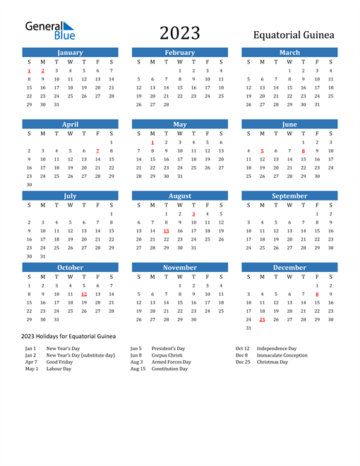 Equatorial Guinea 2023 Calendar with Holidays