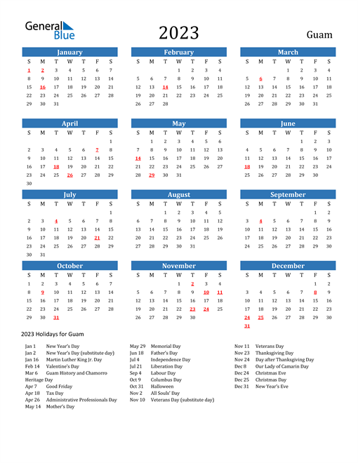 Guam Calendars with Holidays