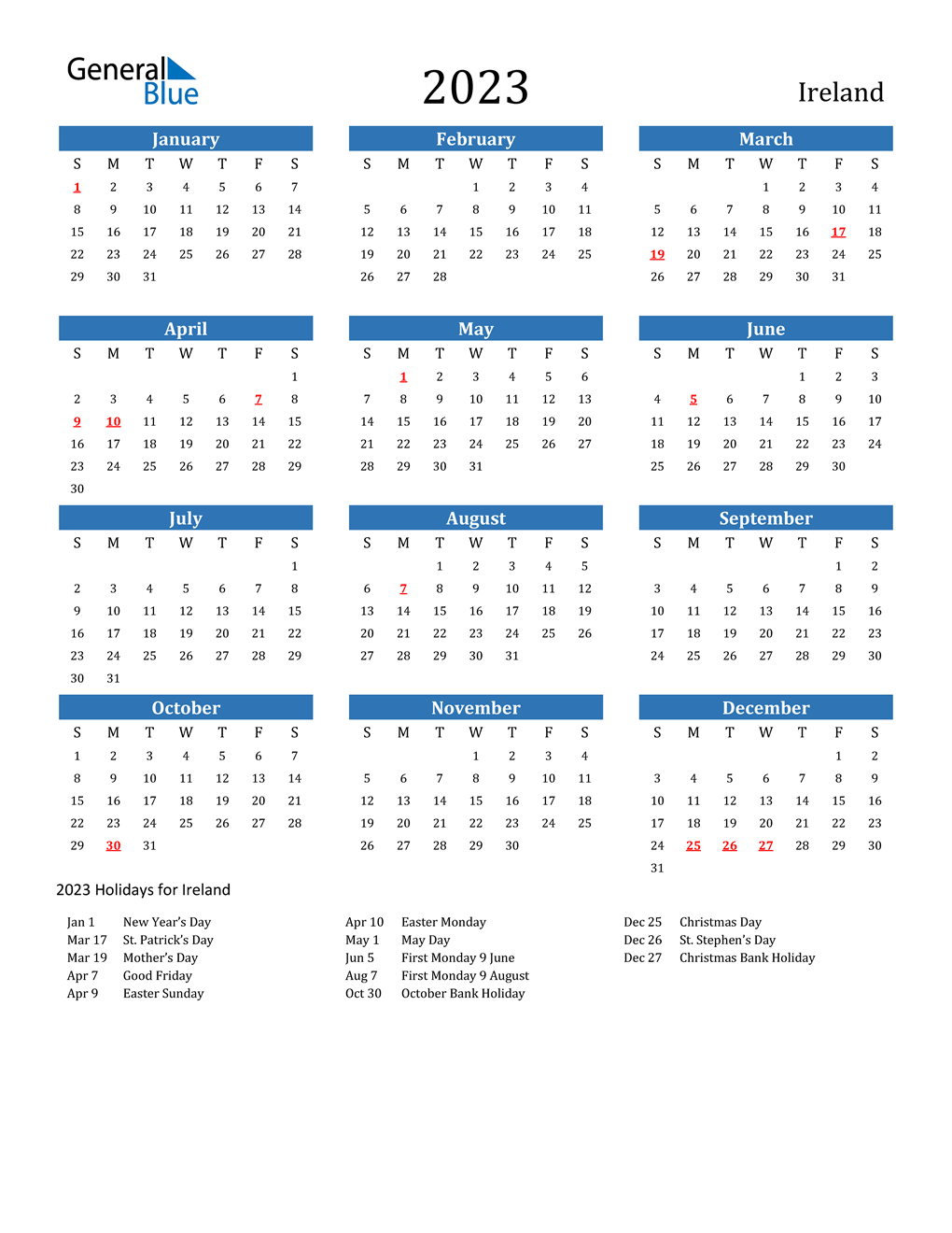 2023 Ireland Bank Holidays 2023 Calendar