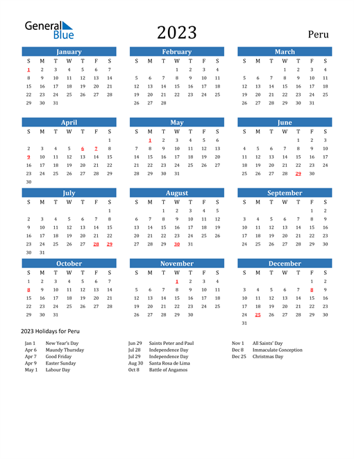 2023 Peru Calendar with Holidays