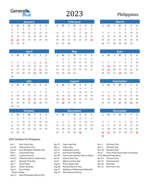 2023 Philippines Calendar With Holidays Gambaran